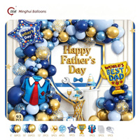 Perlengkapan Garland Balon Hari Ayah Biru Dongker Emas Hitam Balon Lateks Balon Foil Kado Ayah Terbaik Dasi Kumis Balon Foil Selamat Hari Ayah