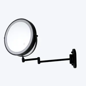 Cermin pembesar dinding hitam sentuh, cermin pembesar terpasang di dinding, sisi ganda isi ulang USB dengan pembesaran 3 Tone 1x7 kamar mandi