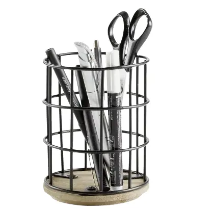 Handmade Pencil Stand High Quality Black Metal Wired Pen Holder For Office Stationery Storage at Low Price