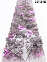 Tissu en dentelle de luxe de qualité supérieure Oman, broderie florale 3D, tulle à sequins pour robes de mariée, tissu en filet