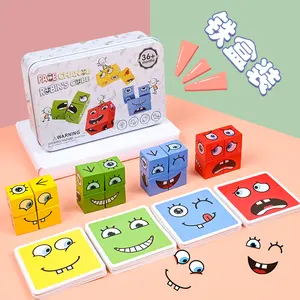 Wooden Kids Interactive Fun Face Changing Expressions Building Blocks Hand Eye Coordination Puzzle Small Toys