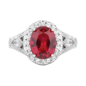 High Quality Jewelry Eco-friendly Copper Oval Cut 8*10mm Red Zircon Women's Retro <b>Rings</b> for Refined Feminine Charm - Product Image 1