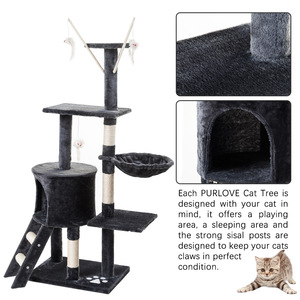 Árbol para gatos Purlove de 4 niveles con poste rascador de cuerda de sisal, casa y perchas para gatos - Product Image 1