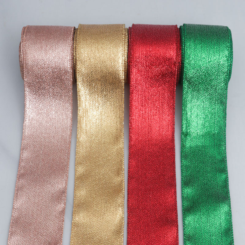 E-Magic Christmas 60mm Gold Glitter Wired Edge Ribbon Gold Silver Red Glitter Shiny Wired Ribbon for Gift Christmas Decoration