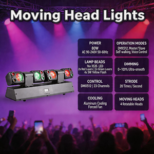Tête mobile laser 80W à deux bras et quatre têtes, contrôle DMX512, faisceau RVB coloré pour DJ, scène, mariage, fête, discothèque, bar, club, événements - Product Image 3