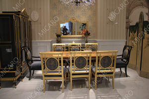 Meubles en bois européen classique, ensemble <span class=keywords><strong>de</strong></span> table et <span class=keywords><strong>de</strong></span> table 8 places, avec <span class=keywords><strong>chaises</strong></span> en tissu italien, luxe, nouveau, - Product Image 3