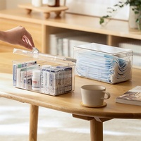 Boîte de rangement pour masques en plastique rectangulaire haut de gamme avec couvercle et compartiments, design transparent de style japonais pour une utilisation domestique sur le bureau