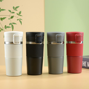 Taza de café portátil de viaje de 380Ml, tazas térmicas de doble pared de acero inoxidable, taza de café aislada con funda de PU - Product Image 3