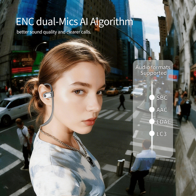 Ergonomic Earhook Wireless Headphones with LED Indicator IPX4 Waterproof Multiple EQ for 6.0 ANC for Sports & Outdoor Use