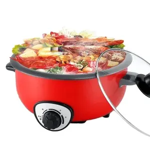 Multi Cooker dengan Tutup Kaca Panggangan Tanpa Asap Dalam Ruangan Panci Panas Wajan Wajan Wajan Dapat Dilepas Panci Dalam Memasak Nasi Ikan