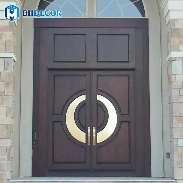 Europe Style Model Fir Mahogany Oak Solid Wooden Doors Luxury Exterior Front Entry Door For Villa Made In Foshan Guandong China