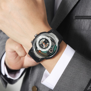 Reloj futurista para hombre con diseño de esqueleto redondo, resistente al agua hasta 30M, reloj de pulsera de cuarzo con correa de silicona. - Product Image 1