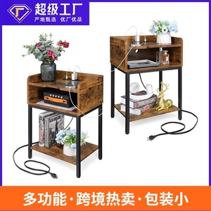 Mesita de noche superventas transfronteriza con luz LED, multifuncional, con enchufe, puerto USB y cajón - Product Image 5