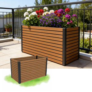 Grand bac à fleurs <span class=keywords><strong>surélevé</strong></span> moderne d'extérieur en WPC noir, jardinière en aluminium pour plantes - Product Image 3