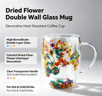 Mug en verre borosilicate à double paroi fait main, motif floral, résistant à la chaleur, isolé, compatible lave-vaisselle, pour café, thé, jus, cadeau