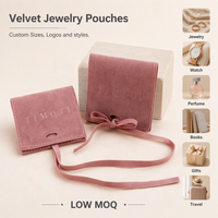 Pochette à bijoux en suède recyclable avec logo personnalisé, sac d'emballage en tissu velours pour présentation de bijoux avec rabat