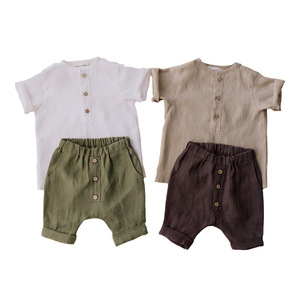 Ensembles de vêtements pour bébé, vêtements d'été 2022, chemises en coton et lin + short, ensemble deux pièces pour bébé - Product Image 6