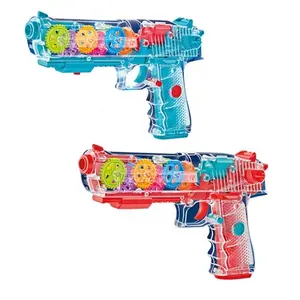 Kid Pistolas De Juguete Transparent Gear Vibration Gun Electric Toy Flashing Bo Funny Concept Toy Guns With Light And Music