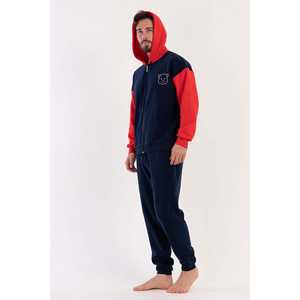 Men's Long-Sleeve <b>Fleece</b> Hooded <b>Pajama</b> Set with Zipper Printed Pattern Pockets Cuffs for Autumn Season - Product Image 2