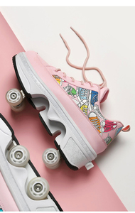 Scarpe da Pattinaggio Personalizzate <span class=keywords><strong>2</strong></span>-<span class=keywords><strong>in</strong></span>-<span class=keywords><strong>1</strong></span> Convertibili <span class=keywords><strong>in</strong></span> Sneakers con 4 Ruote, <span class=keywords><strong>Pattini</strong></span> Quad Rosa Graffiti per Bambini e Adulti - Product Image 3