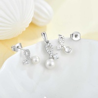 Ensemble de bijoux en argent sterling QX S925 avec perles, plaqué platine, collier et boucles d'oreilles géométriques en zircon cubique, vente en gros, OEM personnalisé
