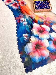 Tendance moderne Georgette travail manuel Saree en lin pour les fêtes Graduations Diwali Festivités - Product Image 5