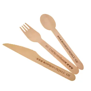 Tenedores y cucharas de madera desechables biodegradables cuchillo y tenedor de madera para fiesta