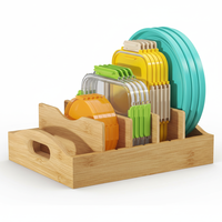Organisateur de couvercles rectangulaire en bambou multifonctionnel sur pied avec 4 inserts réglables et 5 compartiments pour armoire, garde-manger et étagère de cuisine