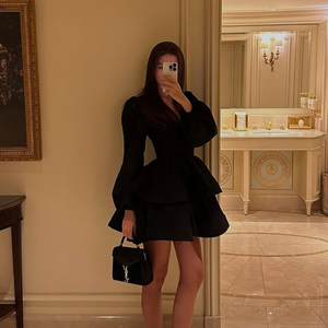 long black dress outfit Rissa Black Merino Wool Dress - Travel-Friendly Winter Dress