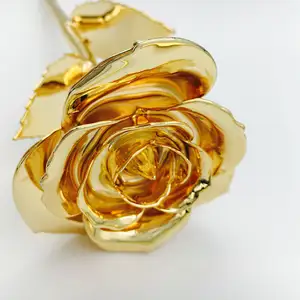 Valentines Day 24k Gold Plated Dipped Real Rose In 24k Gold With Gift Box Display Stand And Bag And Certificates