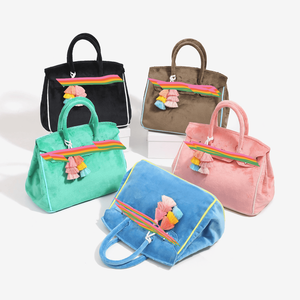 Sac fourre-tout en tissu éponge multicolore personnalisé pour femme, grande capacité, sac à bandoulière, sac de voyage, sac de plage, sac de travail en fourrure, sacs fourre-tout en tissu éponge - Product Image 1