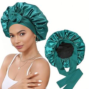 Bonnet de nuit en satin uni personnalisé pour femme, bonnet de sommeil pour soins capillaires, bonnet de nuit unisexe réversible à large bord - Product Image 5