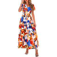 Robes longues d'été pour femmes 2026 à manches courtes, col en V, boutonnées, à motifs floraux, superposées, fluides, style bohème, tenues de plage