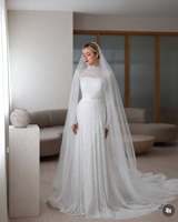 Tissu en dentelle de maille exquise Ruolai WTH079 avec paillettes scintillantes, style modeste, robes de soirée élégantes pour mariage