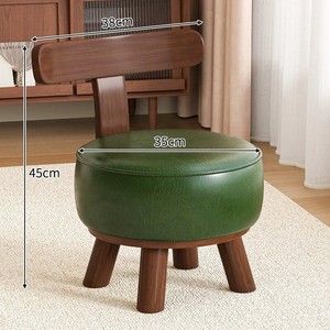 Solid <b>Wood</b> Stool Green Upholstered 35cm Diameter Home Living Room Shoe Changing <b>Bench</b> Simple Modern Casual Small Chair - Product Image 1