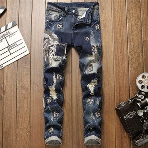 Nuovo produttore di alta qualità blu scuro di colore Jeans di Jeans di alta qualità strappati Slim Fit <span class=keywords><strong>Denim</strong></span> di <span class=keywords><strong>marca</strong></span> Jeans da uomo - Product Image 1