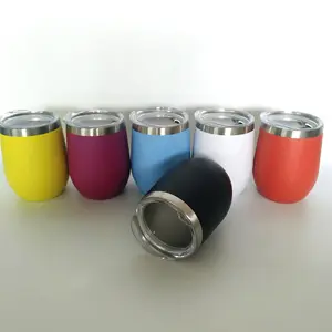 Top Hot Selling Double Wall Stainless Steel Wine Tumbler Glitter Egg Shape Mugs With Sliding Lid