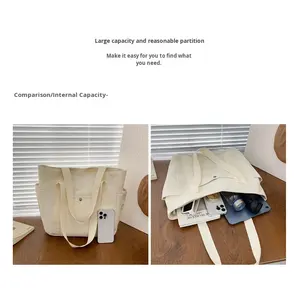 กระเป๋าผ้าแคนวาสสีขาวล้วนแบบมีซิปสำหรับนักเรียน ช้อปปิ้ง ซื้อของชำ พิมพ์โลโก้ได้ตามสั่ง ขายส่ง ใช้ซ้ำได้ - Product Image 6