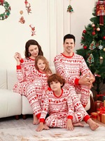 Famille noël pyjamas ensemble col rond imprimé haut Santa cerf à manches longues vêtements de nuit pour femmes goutte tricoté été automne printemps