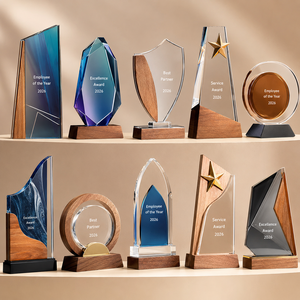 Custom Shape Wood Crystal Glass Award <b>Plaque</b> Prize For Hotel Real Estate Anniversary Recognition <b>Trophy</b> - Product Image 1