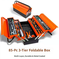 Ensemble d'outils de réparation automobile de 85 pièces, grande boîte à outils pliable à 3 niveaux, jeu de clés à douilles épaissies, kit complet
