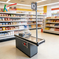 Comptoir de caisse de supermarché en acier inoxydable couleur personnalisée pour épicerie
