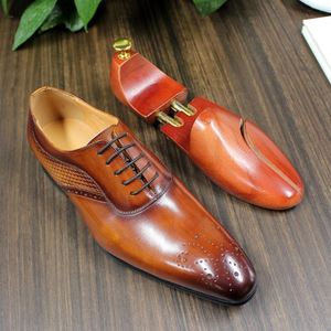 Classic Brown Pointed Toe Oxford <b>Shoes</b> Genuine Leather Lace up Wedding Party Male Business Formal <b>Shoes</b> - Product Image 1
