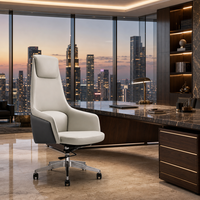Chaise de bureau de direction ergonomique de luxe en cuir bicolore à dossier haut avec inclinaison aux genoux et pivotement verrouillable