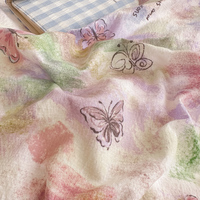 Parure de lit en gaze froissée 100% polyester, imprimé papillon, bordure noire à volants, 4 pièces, sensation nuage