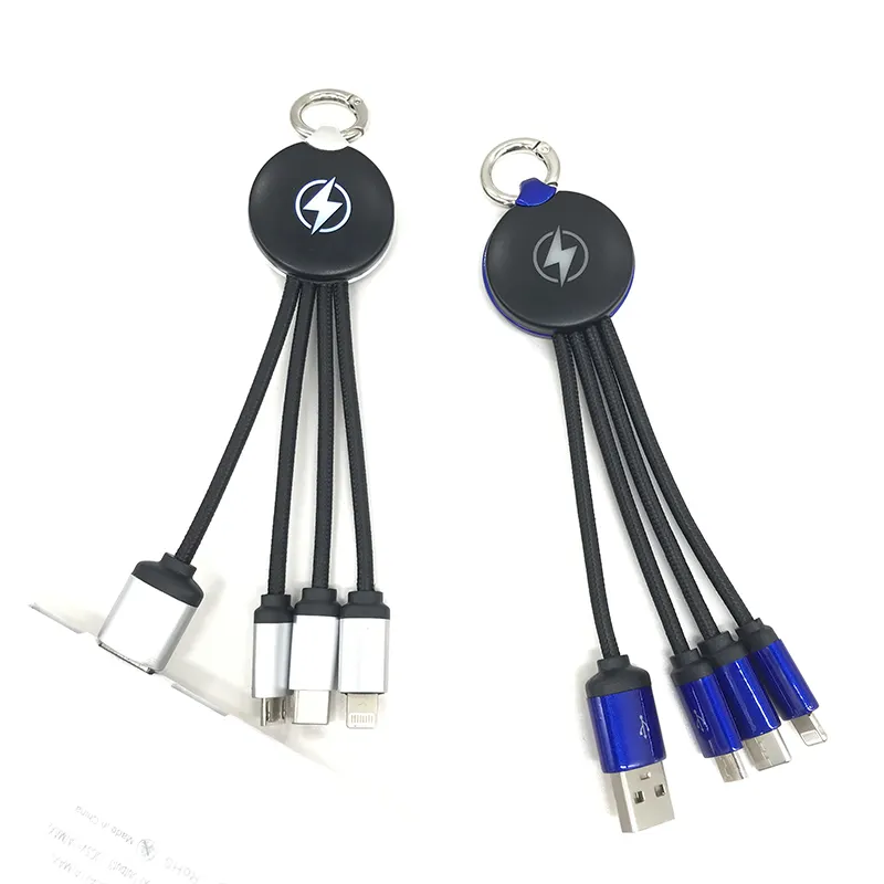 Custom Promotional 4 in 1 Light Up Logo Multi USB Charging Cable USB Data Cable With Personalized LED Backlight Logo