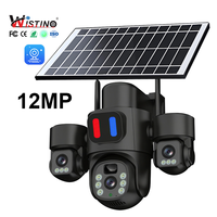 Cámara CCTV Wistino de 12MP con Tres Lentes, Detección de Movimiento, Alarma Roja y Azul, IP66 Impermeable, Cámara de Seguridad Solar con Tarjeta SIM 4G
