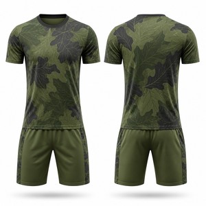 Completo Kit <span class=keywords><strong>Calcio</strong></span> 2026 Camouflage Foglie Forestali Verde Personalizzabile - Maglia e Pantaloncini Traspiranti con Sublimazione Totale per <span class=keywords><strong>Squadre</strong></span> - OEM - Product Image 1