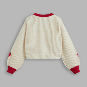 เสื้อสเวตเตอร์ผู้หญิงแบบถักลายสตรอว์เบอร์รี่ คอทรงกลม แต่งขอบตัดสี พร้อมปักโลโก้ตามสั่ง - Product Image 6