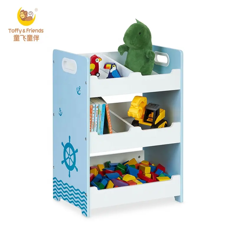 Toffy & Friends Kids wooden toy book storage shelf in Navigation design